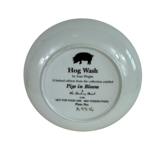 Hog Wash By Joan Wright Pigs In Bloom The Danbury Mint Collectible Plate - Picture 3 of 3